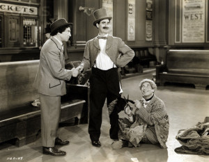 The Three Marx Brothers in the opening sequence of Go West 1940.
